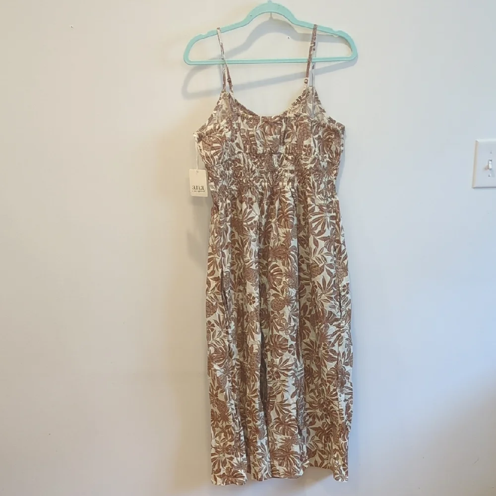 A.N.A Brown Cream floral cotton Midi Sun Dress Resort Boho Festival Size Large - Picture 6 of 7
